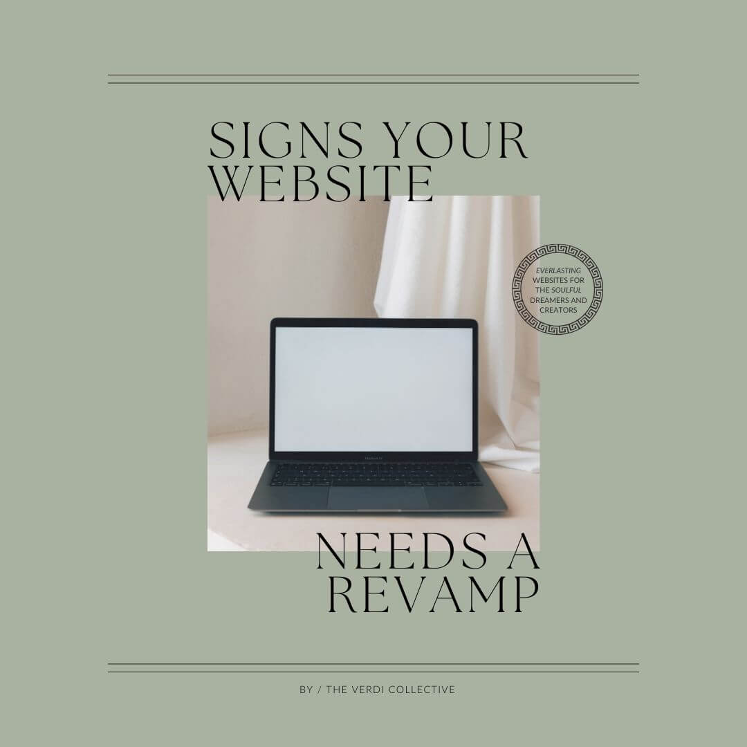 Instagram Graphic with laptop displayed in center and text reading: signs your website needs a revamp.