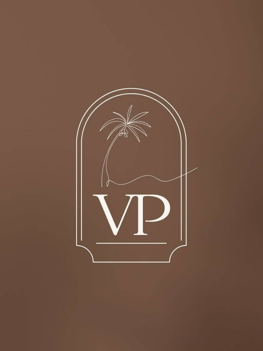 Logo graphic for Villa Paix on a maroon coloured background.